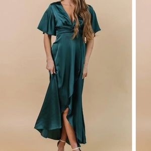 Stina Satin Maxi Dress Forrest Green